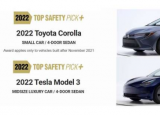 2022 年丰田卡罗拉与特斯拉 Model 3 的安全评级相匹配